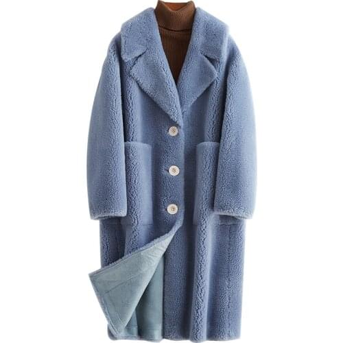 2020 New Sheep Shearing Overcoat Woman Long Fund Suit Lead Haining Grain Lamb Fur Grass Loose Coat