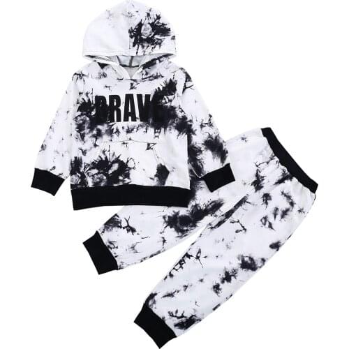 2021 New Tie Dye Baby Boys Clothes Sets Stylish Kids Letter Print Hoody Tops Long Pants Childrens Suits 2-7Y