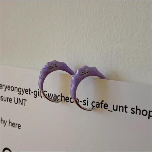 2021 New Fashion cute Cat purple Enamel Geometric Funny silver color metal Ring for Women Girls Popular Party aesthetic Jewelry