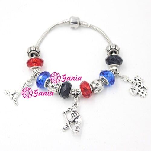 New Arrival Sport Jewelry Bracelet,DIY European Bead Sport Hocky Man Ice Hockey Charm Bracelets for Sport Gift Pulsera Bijoux