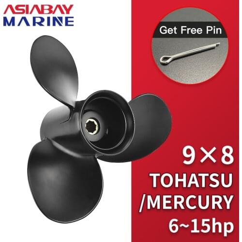 9x8 For Tohatsu Mercury Nissan 6hp 8hp 9.9hp 10hp 15hp Outboard Screw 9*8 Boat Motor Aluminum Alloy Propeller 3 Blade 8 Spline