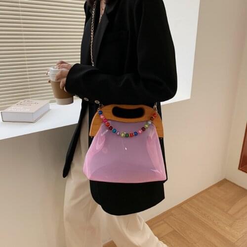 New Luxury Brand Handbags Wooden Handle Clip Transparent Bag Bohemian Summer Beach Handbags Messenger Bag Women Bags Designer