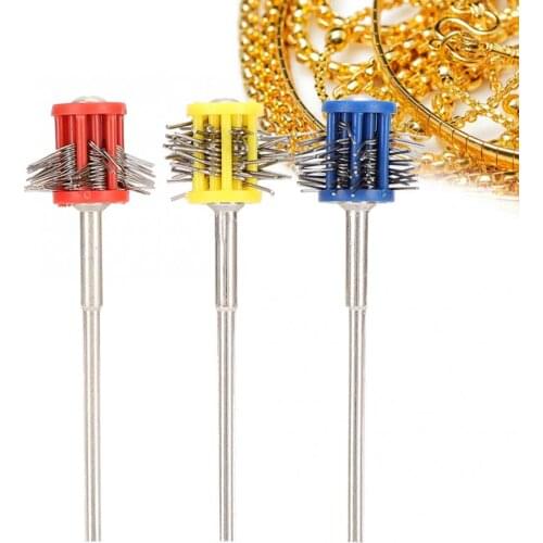 3Pcs Metal Texturing Brush Polishing Processing Jewelry Rust Cleaning Wire Brush Tool with Handle for Watchmaker