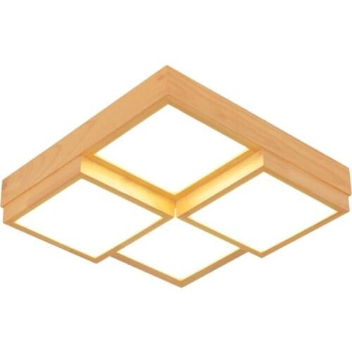 Solid Woode Led ceiling new lamp creative wood lamp square living room modern study restaurant lamp ZA