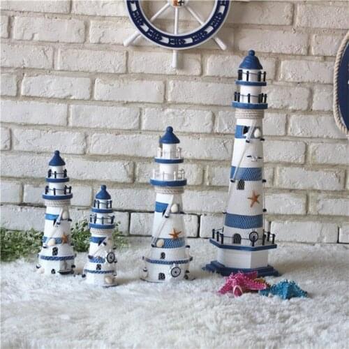 Home Decoration Wood Boat Ship Nautical Home Decor Wood Lighthouse Figurines Christmas Decorations Living Room Decoration