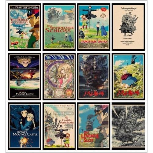 Perfect JL Howls Moving Castle Miyazaki Hayao retro posters kraft wall paper High Quality Home Decor wall stickers YDCB01
