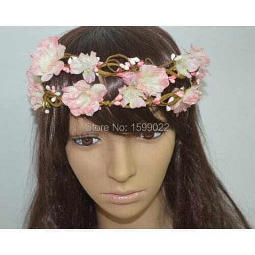 Vintage Delicate Pink Floral Headband DIY Bridal Circlet Flower Hair Accessories for Women Adult Wedding Princess Forehead crown