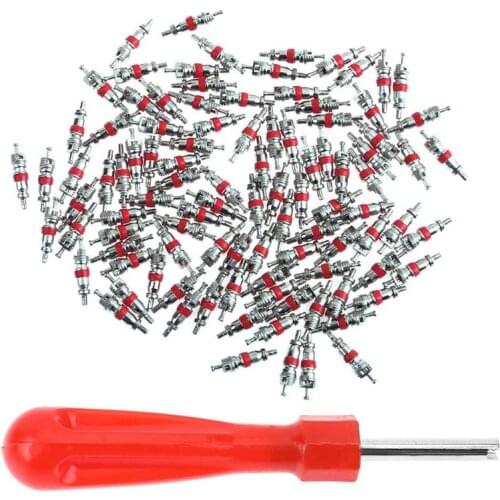 VODOOL100Pcs/Set Car Tire A/C Air Conditioning Replacement Valve Stem Cores Car Tyre Repair Tool Accessories With Remover Wrench