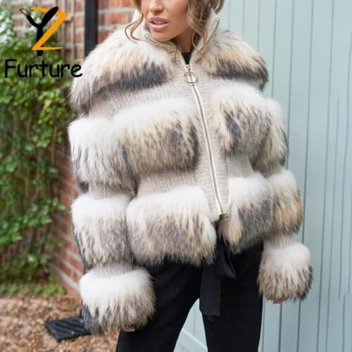 New Fashion White Raccoon Real Fur Coat Splicing Jacket Women Winter High Quality Genuine Raccoon Dog Fur Lady Luxury Overcoats