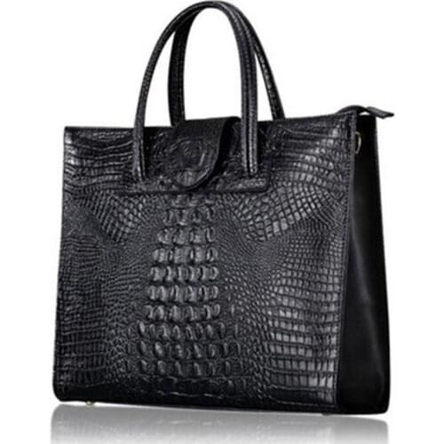 Ladies Crocodile Pattern Genuine Leather Tote Purse Handbag Shoulder Crossbody Bag Big Hand Bag Office Lady Bag
