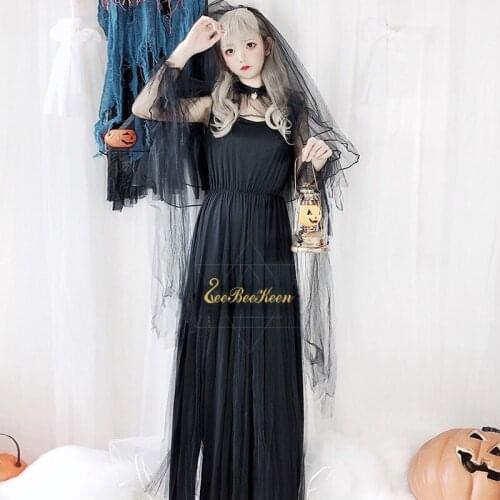 Halloween costumes for women Black Ghost Bride Long Dress Halloween Party Peformance Clothes Adult White Devil Cosplay Costume