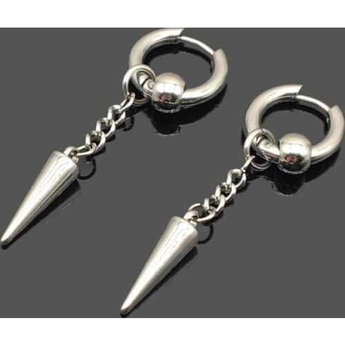 1Pair New Arrival Stainless Steel Stud Earrings Cross Cone Shape Tassel For Women Men Fashion Hip Hop Ear Jewelry Gifts