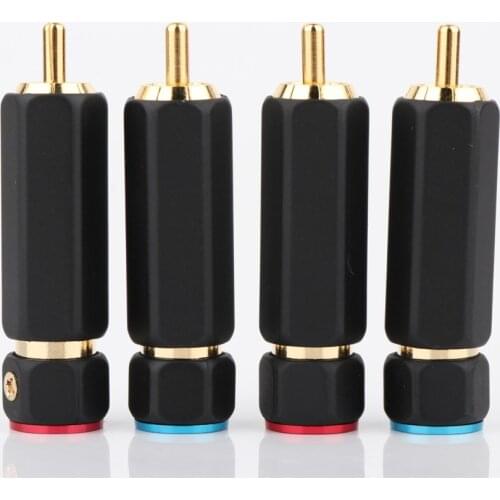 4PCS Palic High Quality Gold Plated RCA Plug Lock Collect Solder A/V Connector HIFI Connector for DIY cable diameter