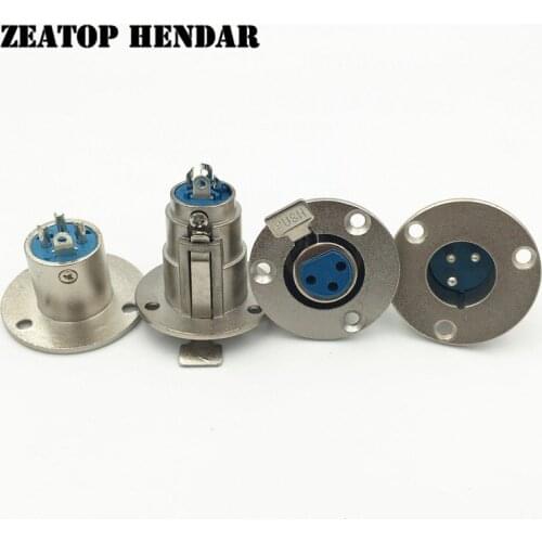 5Pcs XLR 3Pin Socket 3 Pin Male / Female Round Panel with 3 Hole Plug Silver Metal Adapter Soldering Connector
