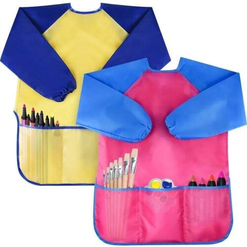 Promotion! Pack of 2 Kids Art Smocks, Waterproof Children Artist Painting Aprons Long Sleeve with 3 Pockets for Age 2-6 Years