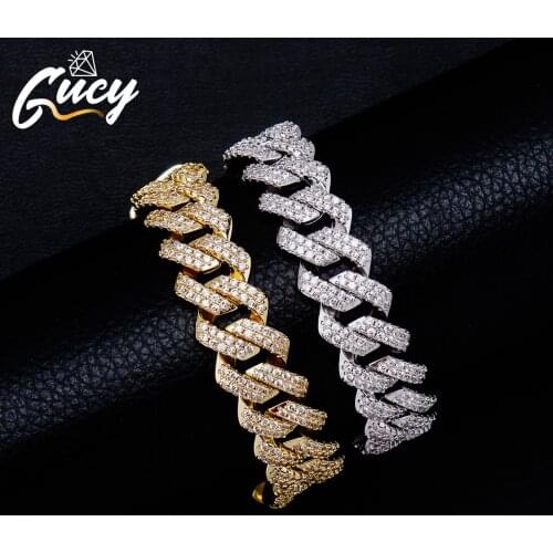 GUCY 14MM High Quality Cuban Bracelet Chain Mens Hip Hop Link Solid Back Copper Full Zircon Fashion Rock Jewelry