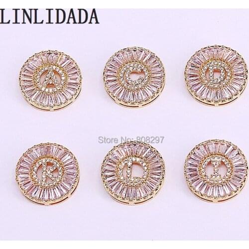 10Pcs Metal Copper Micro Pave Crystal Cubic Zirconia Alphabet A To Z Letters Space Connector Beads For Jewelry Making