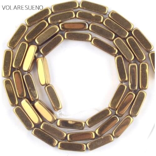 Wholesale Natural Golds Hematite Stone Cuboid Shape Beads Spacer Loose Beads For Jewelry Making 3*9mm Diy Bracelet Strand 15"