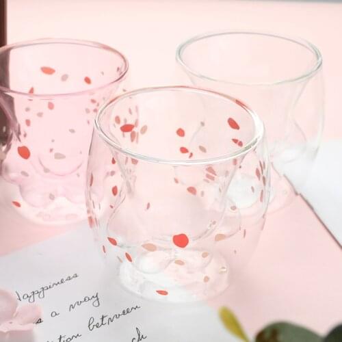 Cat Claw/Paw Cup Double Glass Coffee Mug Cartoon Cute Cat Milk Juice Cup Cafe