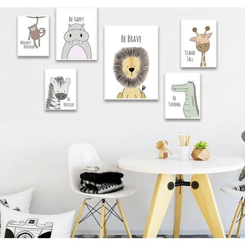 Nordic Kids Bedroom Decoration Baby Nursery Wall Art Poster Zebra Lion Canvas Wall Art Print Animal Painting Decorative Picture