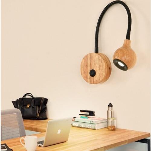 Nordic wood Wall light With Switch 5w led free turn Adjustable bedhead Bedside Reading Light for Bedroom Decoration