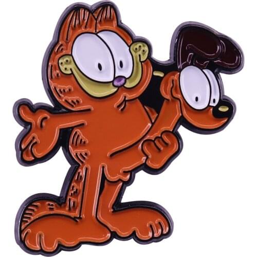 Garfiel Enamel Pin Odie The Dog Brooch The Fat Lazy Kitty Badge Retro Cartoon Character Accessory