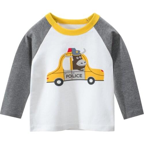 Kids Boy T-Shirt Spring Autumn Childrens Toddler Long Sleeve Cartoon Car Excavator Tops Clothing