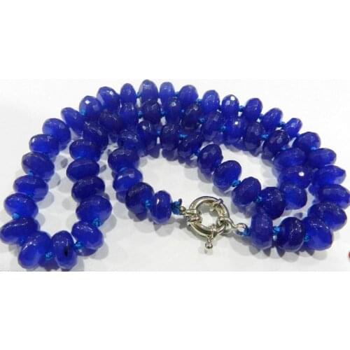 HOT 5x8mm Faceted Blue Sapphire Gemstone Roundel Beads Necklace 18inch AAA