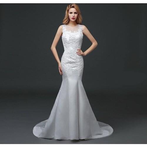 Hot Sale Sexy Tulle O neck Beads Mermaid Wedding Dresses Cheap Bridal Dress Vestidos de Noivas With Lace Up Illusion Back