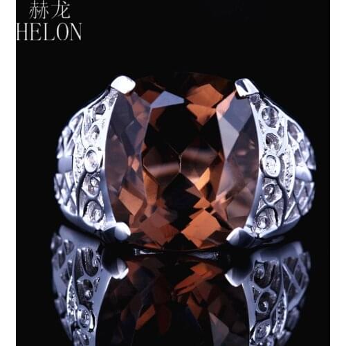 HELON 925 Serling Silver Certified Cushion 8.8ct Genuine Natural Smokey Quartz Diamond Engagement Wedding Jewelry Ring wholesale