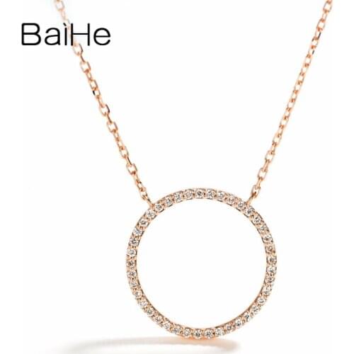 BAIHE Solid 18K Rose Gold 0.16ct H/SI Natural Diamonds Anniversary Women Trendy Fine Jewelry Unique beautiful Round Necklaces