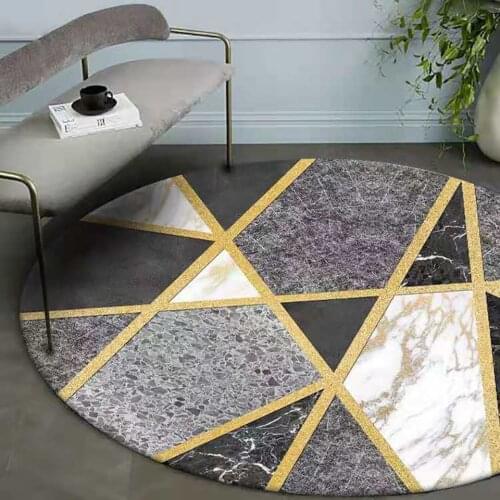 Modern Style Carpet For Living Room Marble Pattern black Gold Line Rug Bedroom Bedside Hanging Basket Chair Round Floor Soft Mat
