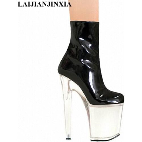 LAIJIANJINXIA 8 Inch Sexy Ankle Boots 20cm High-Heeled Shoes Crystal Boots Platform Round Toe Steel Pipe Dance Plus Size Shoes