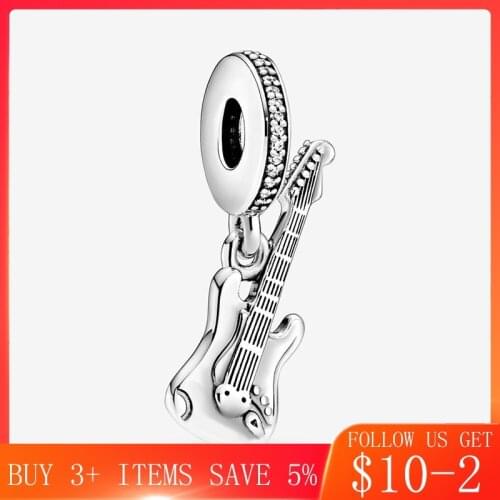 2020 Spring New Beads Electric Guitar Dangle Charms 925 Sterling Silver fit Original 3mm Bracelets Women DIY Jewelry