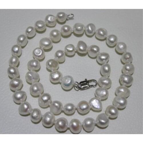 New 8-9mm white baroque freshwater cultured pearl Necklace 18"