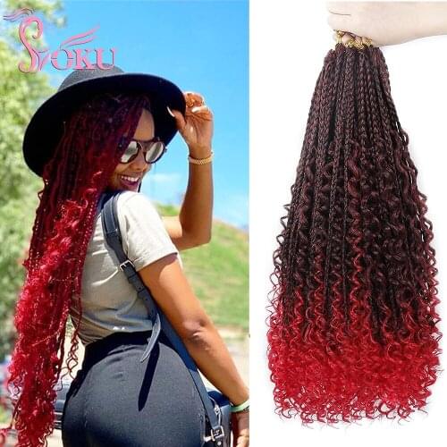 SOKU Goddess Box Braids Crochet Hair With Curly Ends 20 Inch Pre-looped Synthetic Braids Bohemian River Locs for Black Women