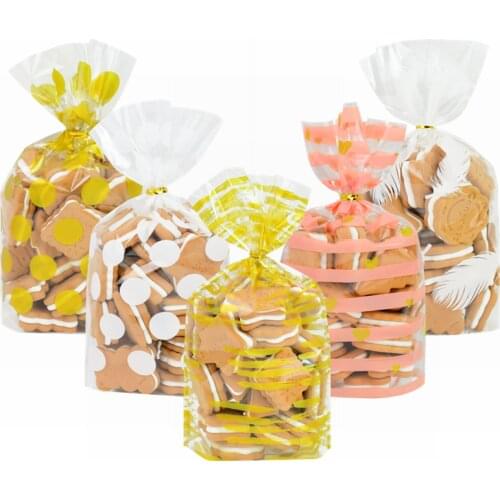 50pcs Transparent Dot Candy Bag Gold White Plastic Cookie Bags Wedding Birthday Party Gift Baking Packaging Decoration Supplies