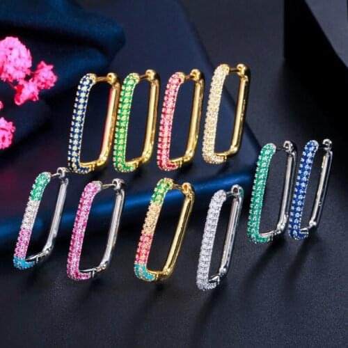 Cute Candy Square Ring Earring For Women Rainbow Zircon Gold/Silver Color Accessories Jewelry 2020 Trend Hoop Earrings Ear Cuffs