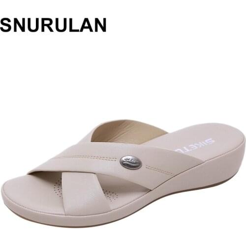 SNURULAN 2021 New Summer Shoes Woman Sandals Fashion Bohemia Beach Flat Casual Comfy Platform Flat Sole Ladies Breathable