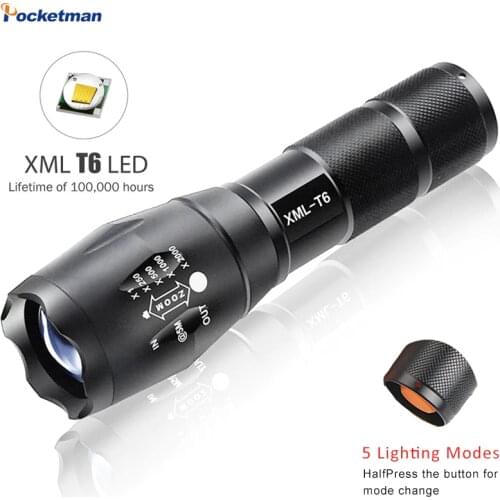 E17 XM-L T6 5000LM Aluminum Waterproof Zoomable LED Flashlight Torch Light For 18650 Rechargeable Battery Or AAA