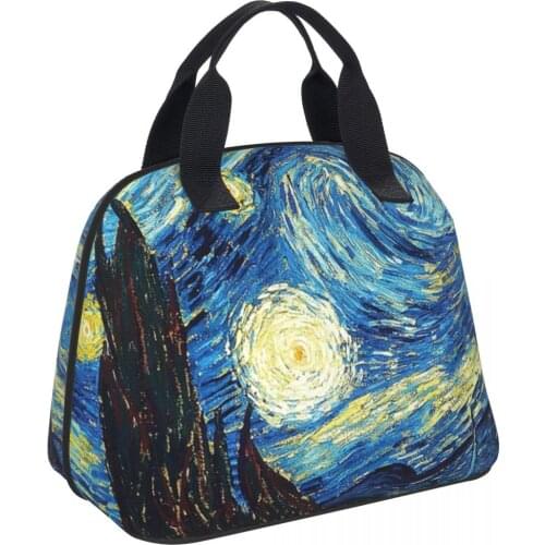 Vincent Van Gogh Art Pattern Print Insulated Lunch Bag Portable Keep Food Safe Starry Sky Thermal Cooler Box Container School