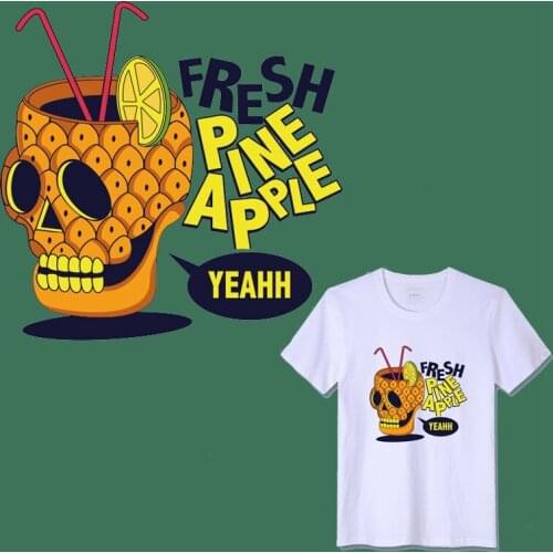 Skull Pineapple Drink Heat Transfers Fresh Fruit Letters Patch Iron On Clothing DIY Jacket Jeans Hot Printed Dress