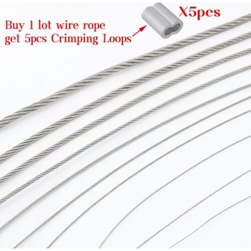 5/10m 304 Stainless Steel Wire Rope Soft Fishing Lifting Cable 7×7/7*19 Clothesline 0.8mm 1mm 1.5mm 2mm 3mm 4mm Aluminum sleeve