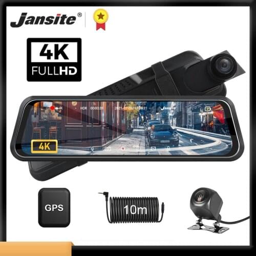 Jansite Car DVR 4K Video Recorder 3840x2160P Dual Lens GPS Track Playback Rearview Mirror Reverse Camera Dashcam Parking Monitor