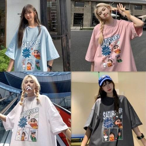 Japanese Summer Anime Casual Gothic Tees Kawaii Xiaoxin Family Print Ulzzang Short Sleeved Casual Vintage Tops Harajuku T-shirts