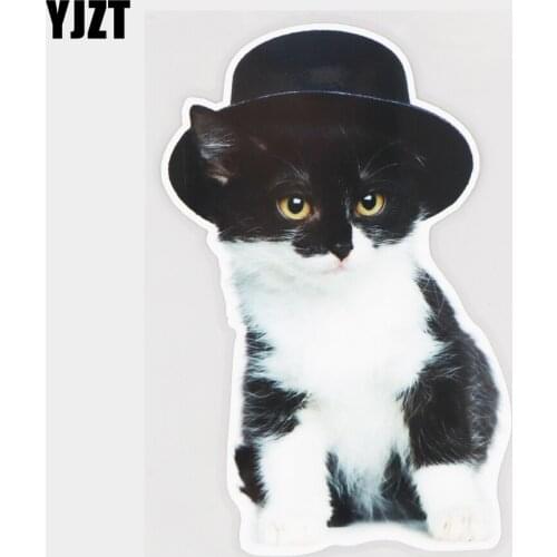 YJZT 10.5×16.6CM Hat Gentleman Cat Lovely Animal Car Sticker Creative Auto Accessories 21A-0807