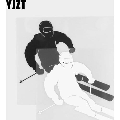 YJZT 17.8×15.1CM Exquisite Sports Vinyl Decals Ski Lovers Car Sticker Black/Silver 20A-0415