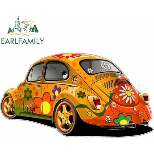 EARLFAMILY 13cm Funny Car Stickers Vinyl Fine Waterproof Colorful for Beetle Graphics Decals Occlusion Scratch for Vehicles JDM