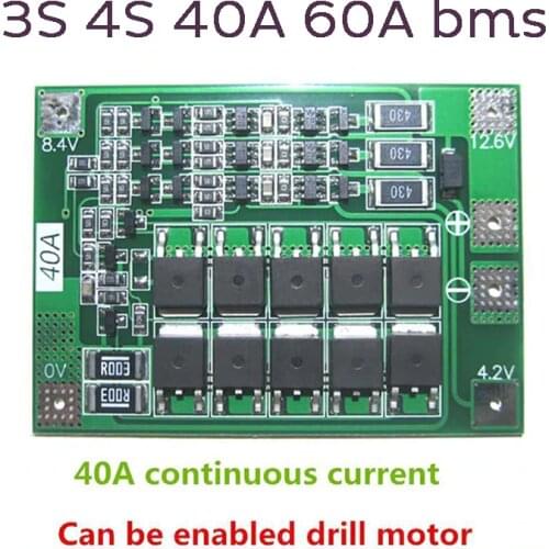 3S/4S 40A 60A Li-ion Lithium Battery Charger Protection Board 18650 BMS For Drill Motor 11.1V 12.6V/14.8V 16.8V Enhance/Balance