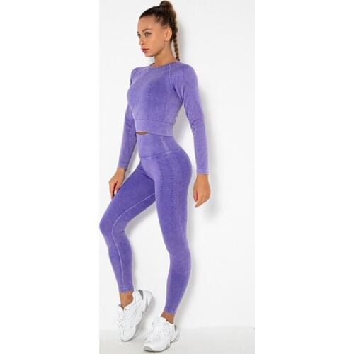 Long Sleeves Sets For Women 2Pcs Sets Seamless Gym Sportswear Quick Dry Shirts Scrunch Yoga Leggings Breathable Exercise Suits